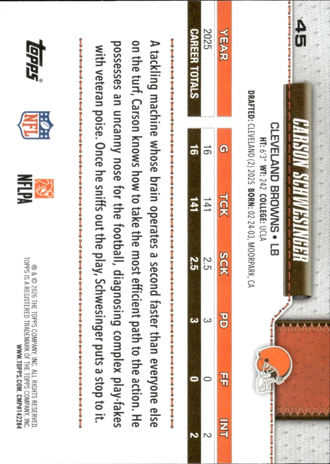 Carson Schwesinger card back