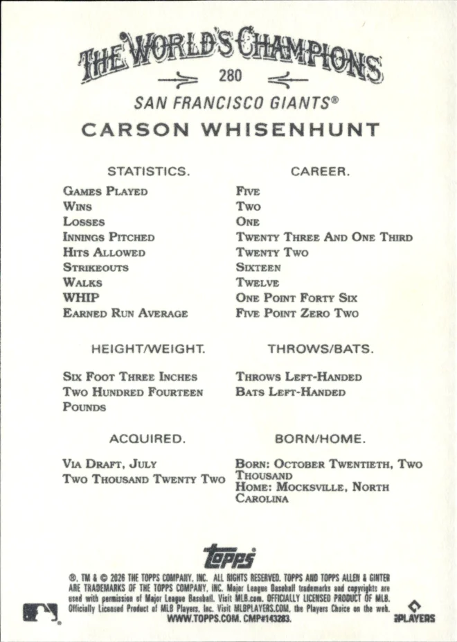 Carson Whisenhunt card back