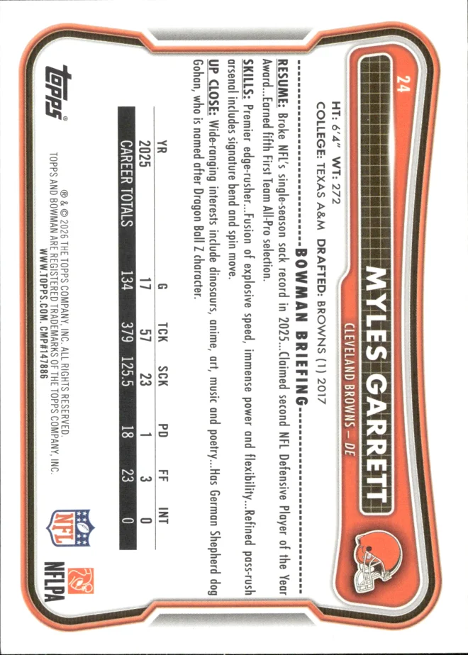 Myles Garrett card back