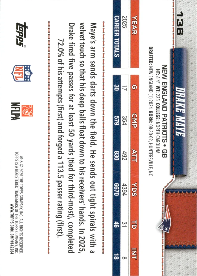 Drake Maye card back