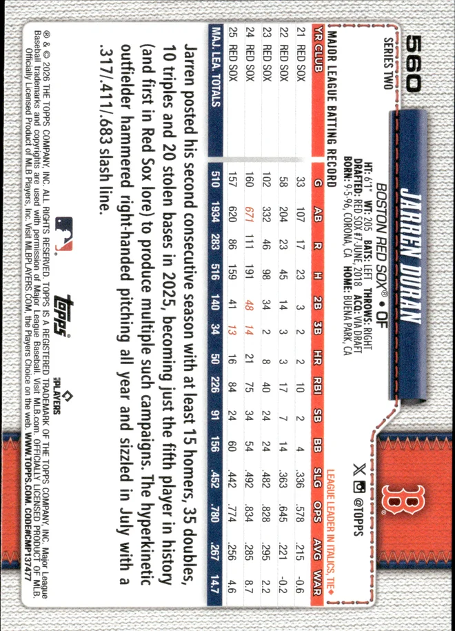 Jarren Duran card back