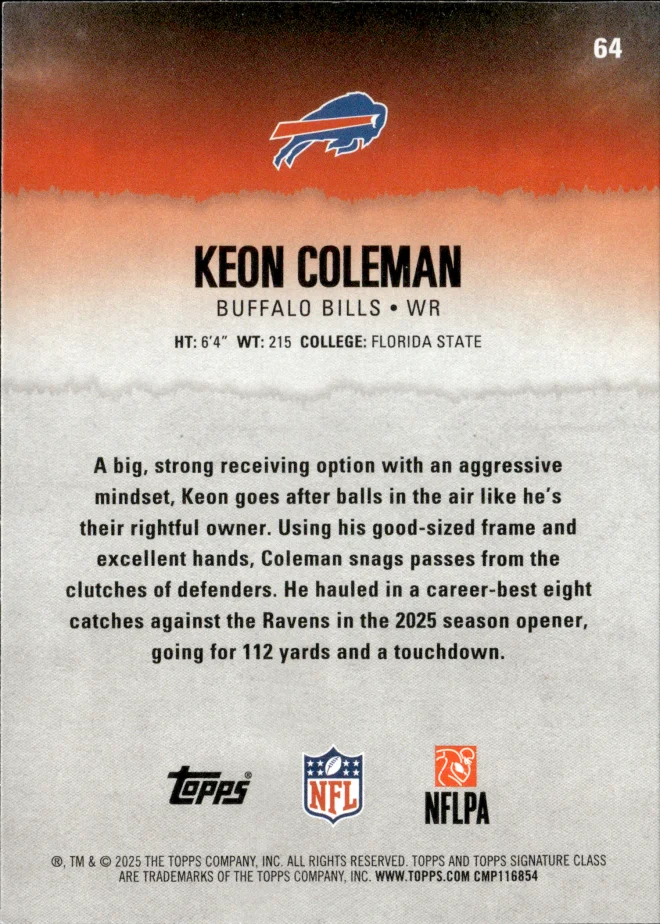 Keon Coleman card back