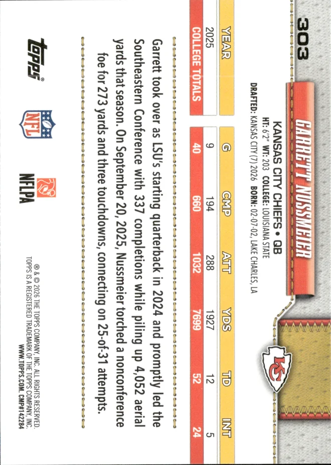 Garrett Nussmeier card back