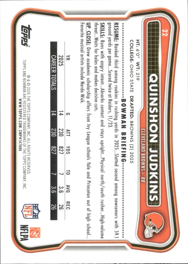 Quinshon Judkins card back