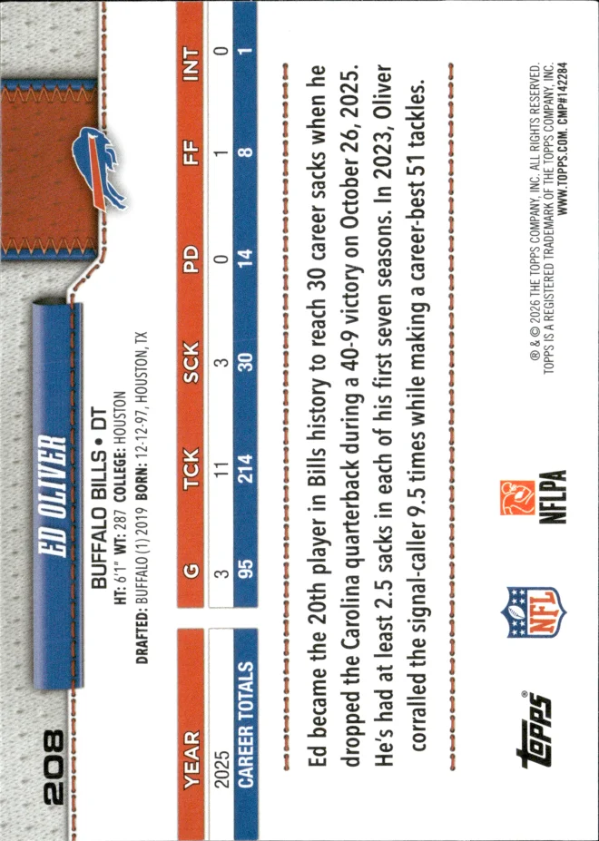 Ed Oliver card back