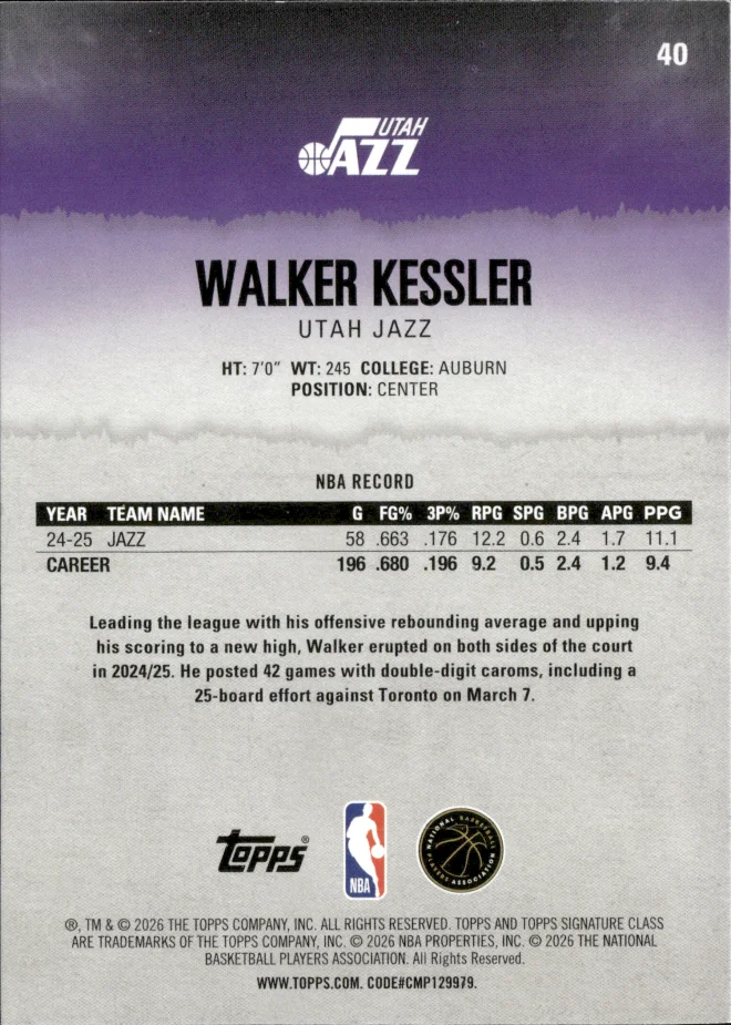 Walker Kessler card back