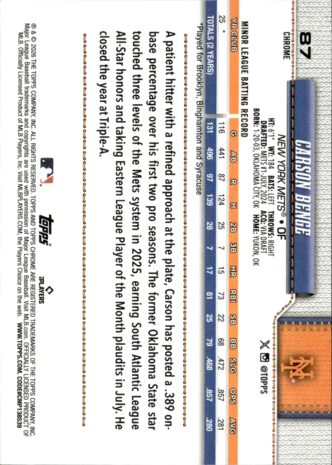 Carson Benge card back