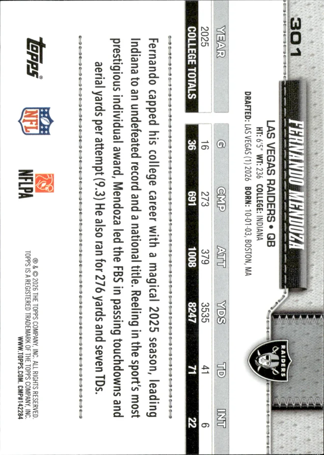 Fernando Mendoza card back
