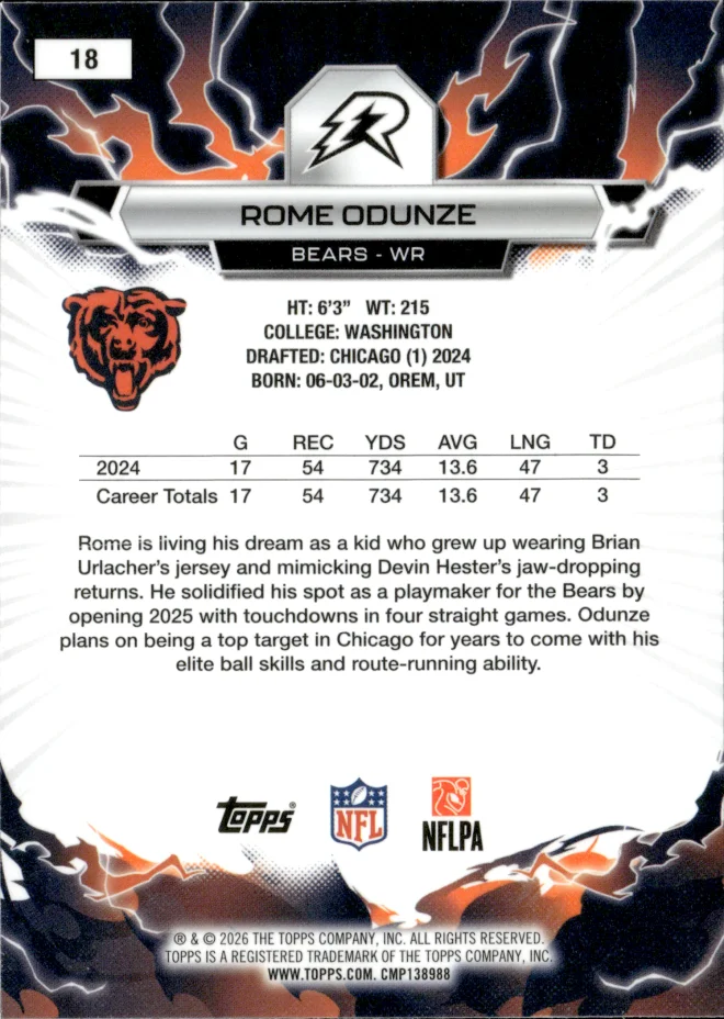 Rome Odunze card back