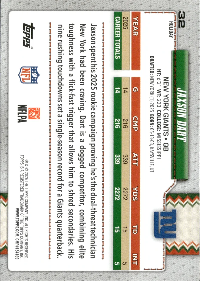 Jaxson Dart card back