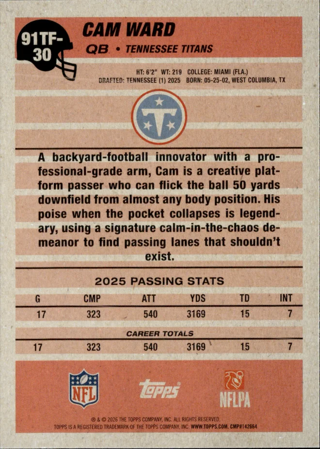 Cam Ward card back