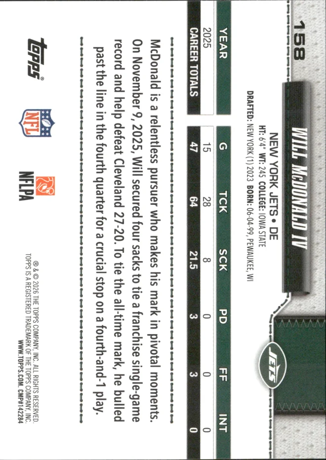 Will McDonald IV card back