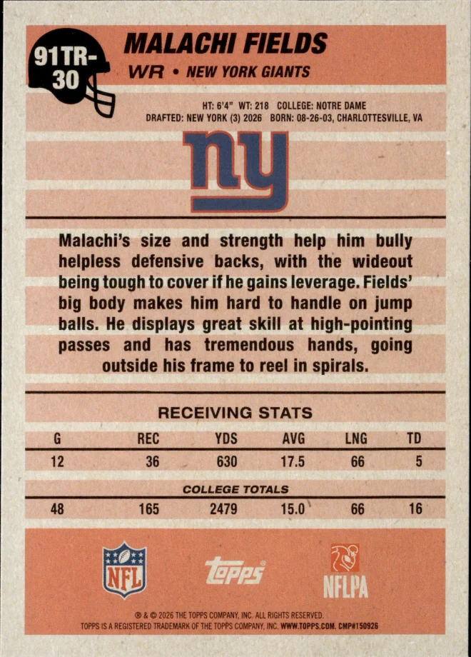 Malachi Fields card back