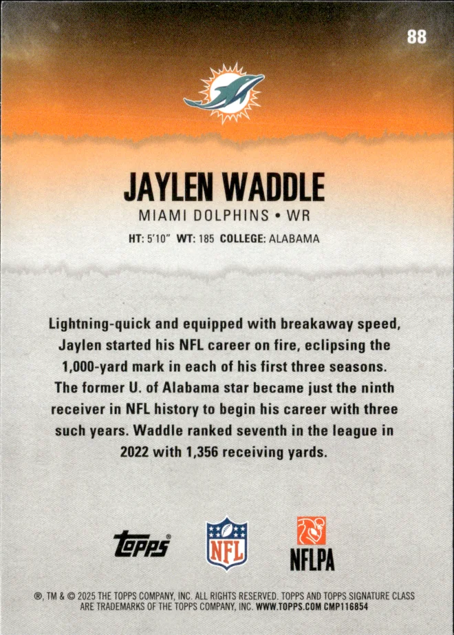Jaylen Waddle card back