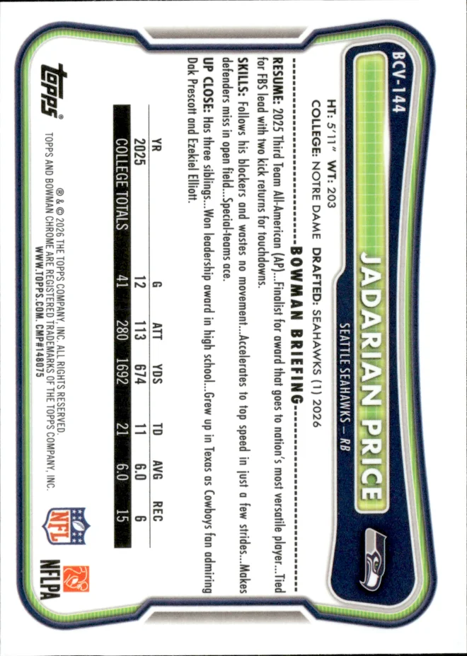 Jadarian Price card back