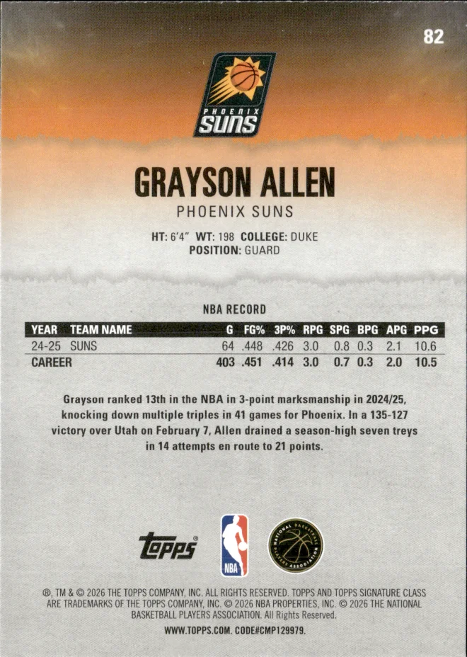 Grayson Allen card back