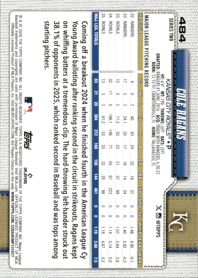 Cole Ragans card back