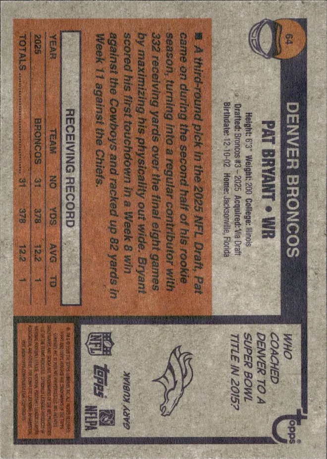 Pat Bryant card back