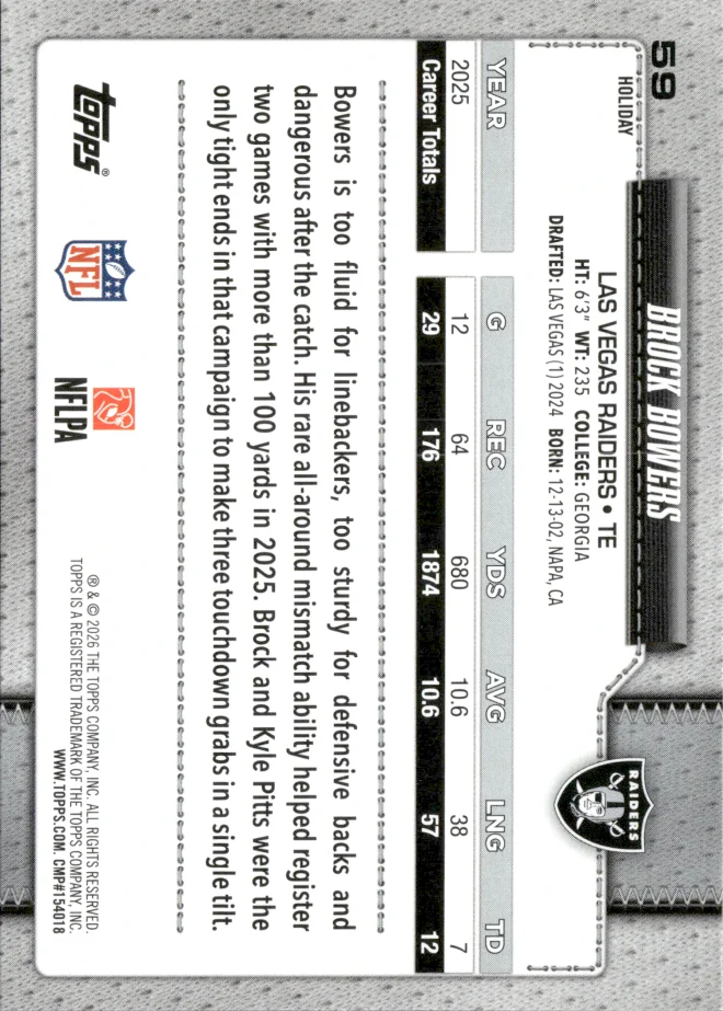 Brock Bowers card back