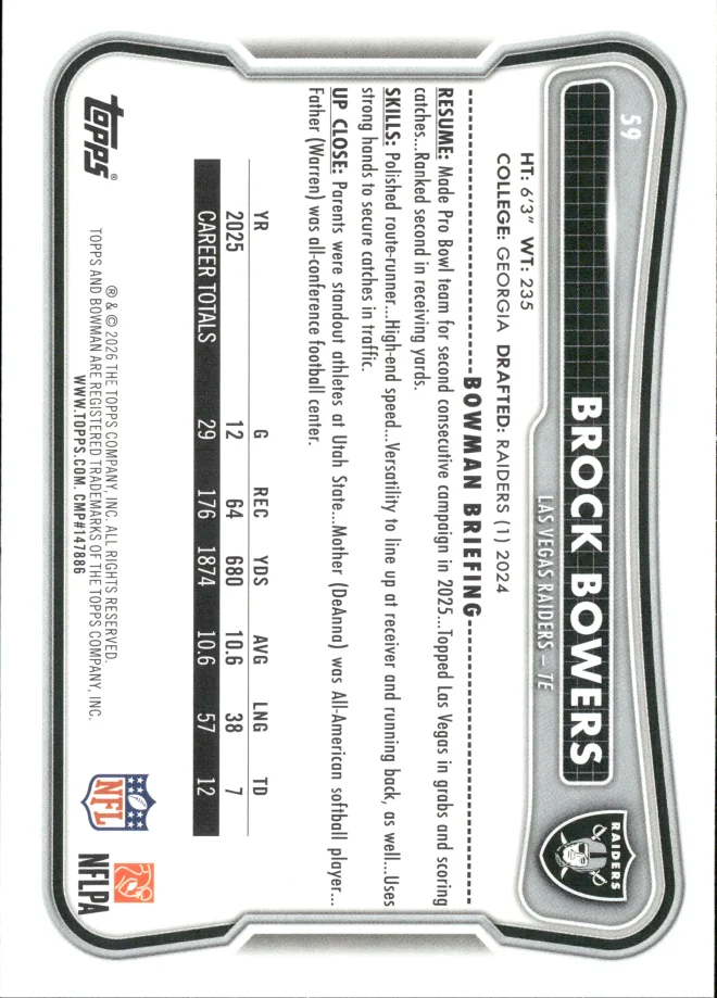Brock Bowers card back