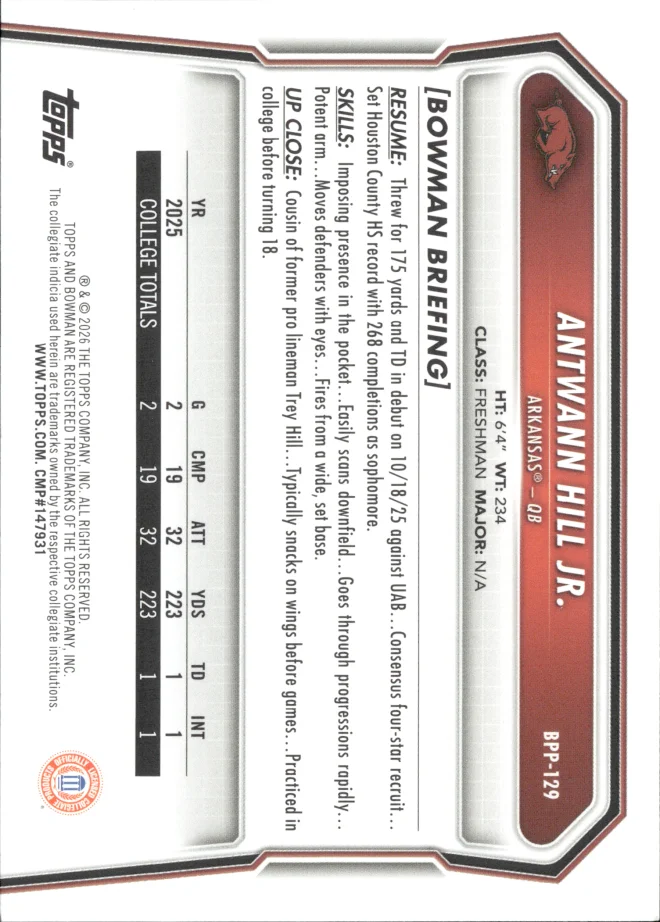 Antwann Hill Jr. card back