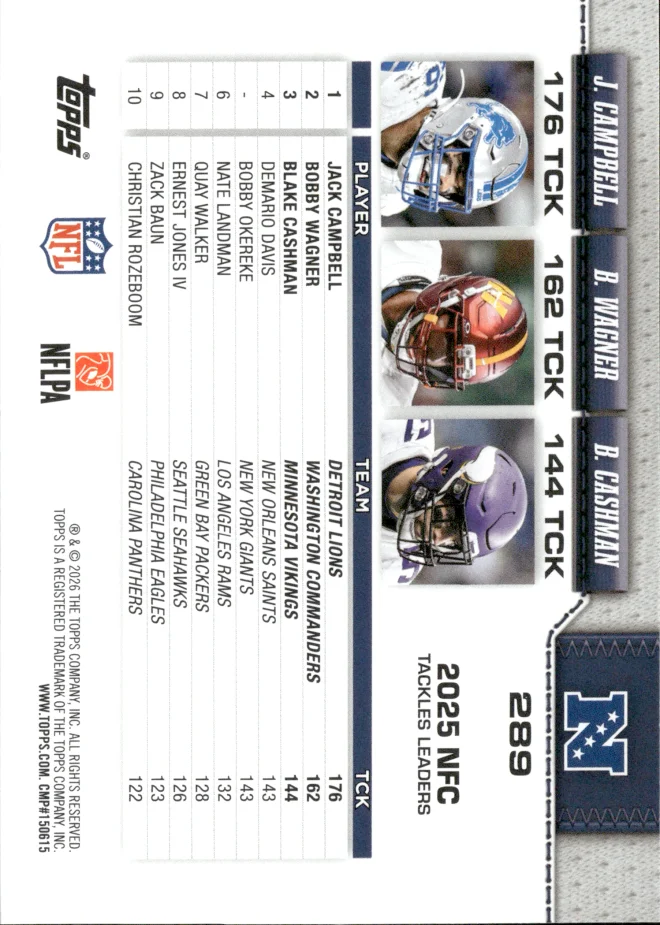 Jack Campbell / Bobby Wagner / Blake Cashman card back