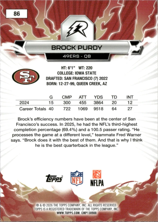 Brock Purdy card back
