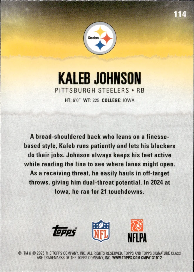 Kaleb Johnson card back