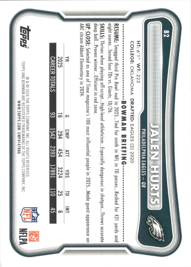 Jalen Hurts card back