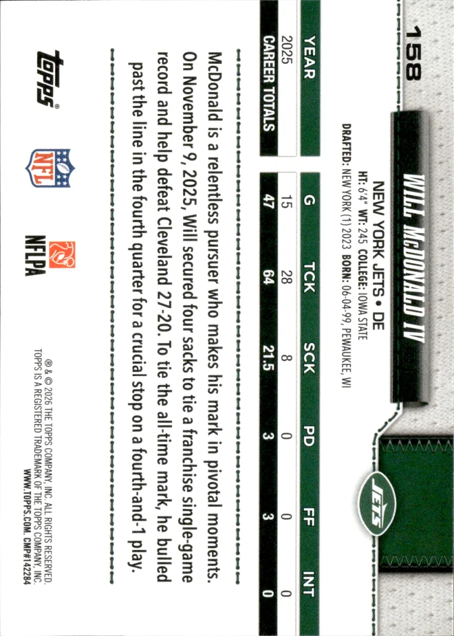 Will McDonald IV card back