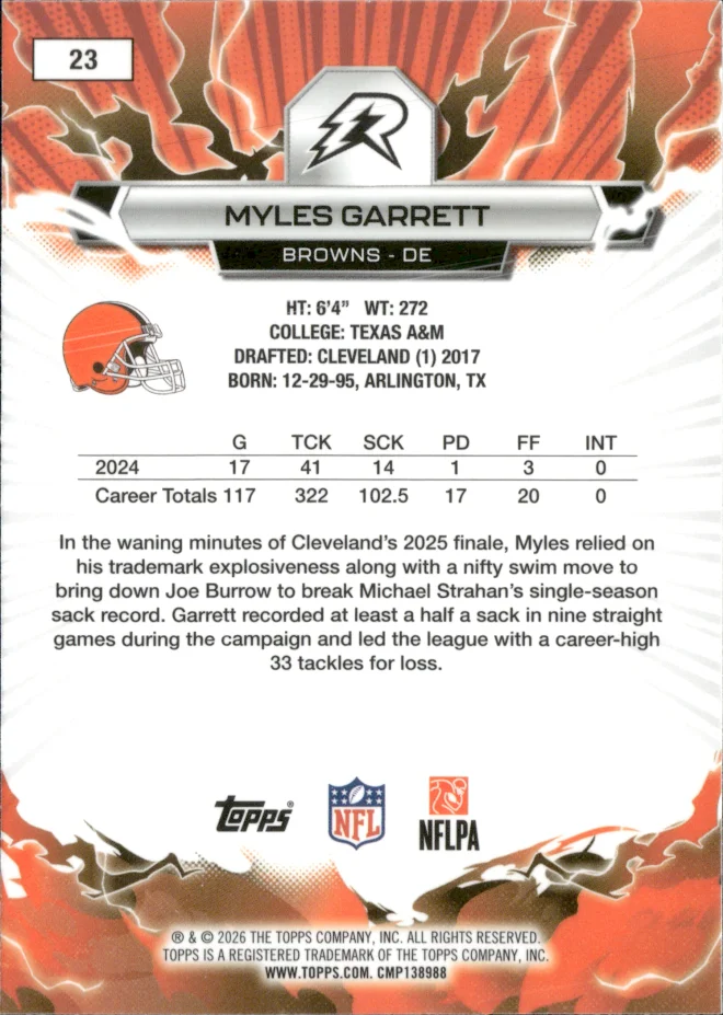 Myles Garrett card back