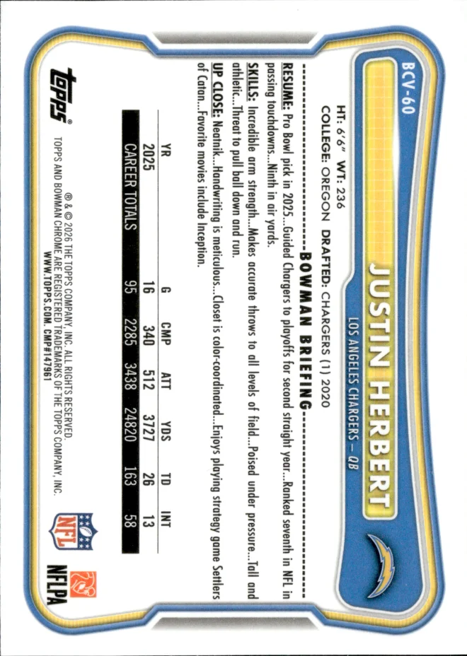 Justin Herbert card back
