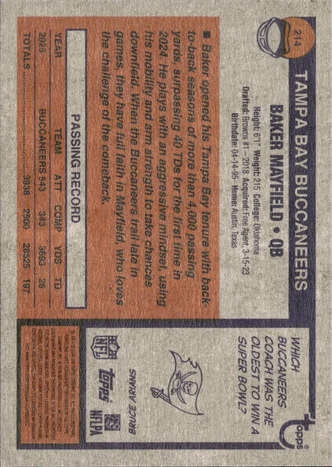 Baker Mayfield card back