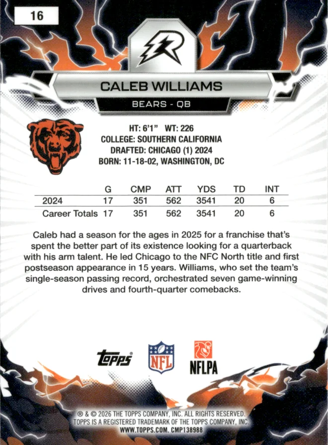 Caleb Williams card back