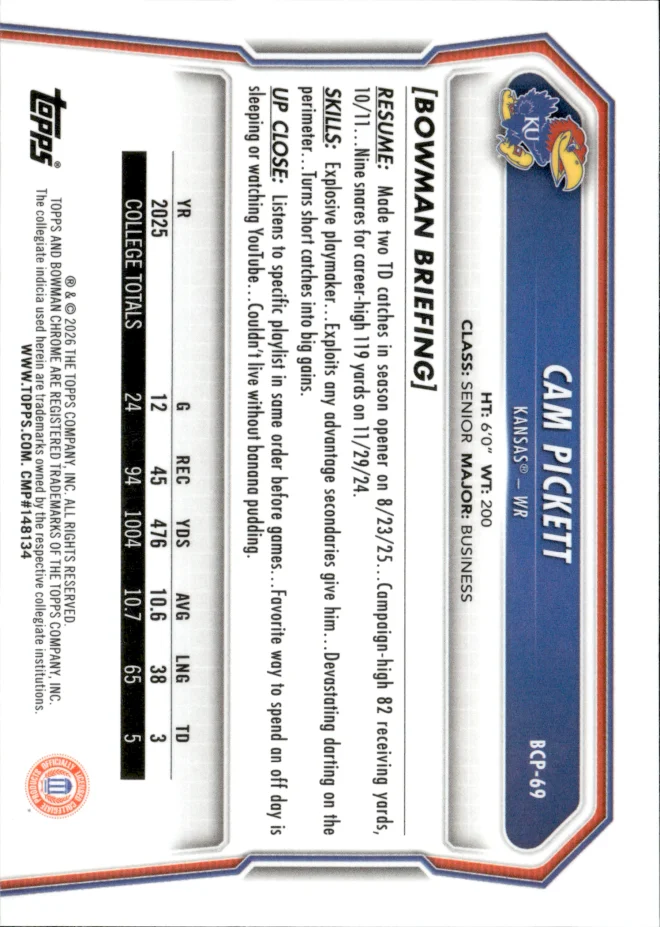 Cam Pickett card back