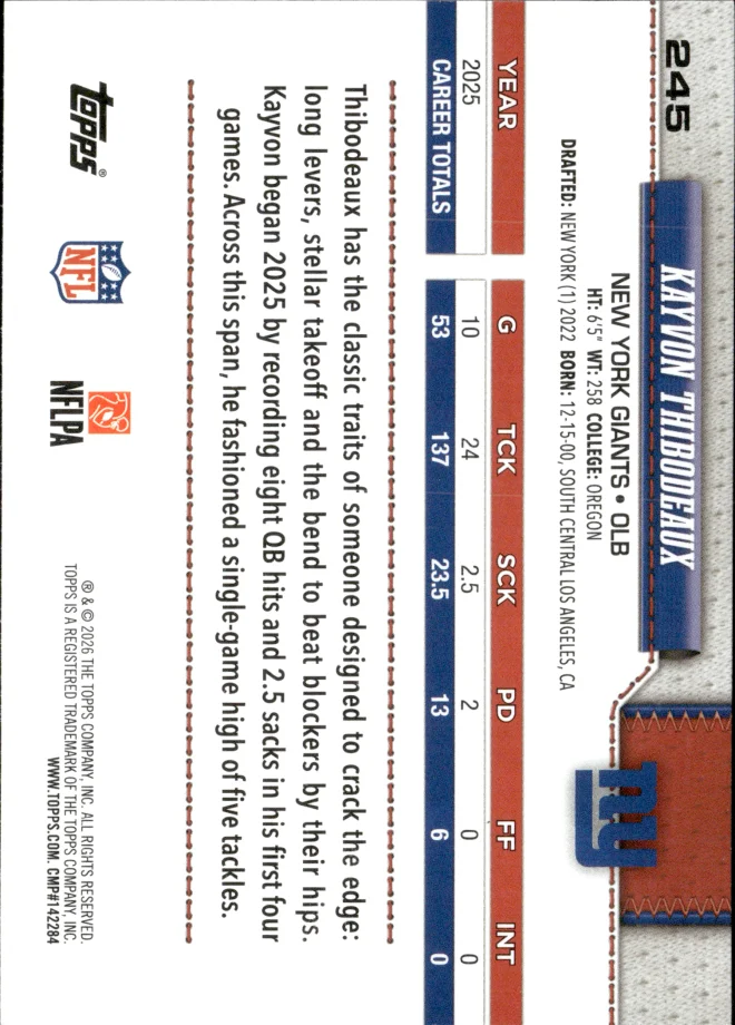 Kayvon Thibodeaux card back