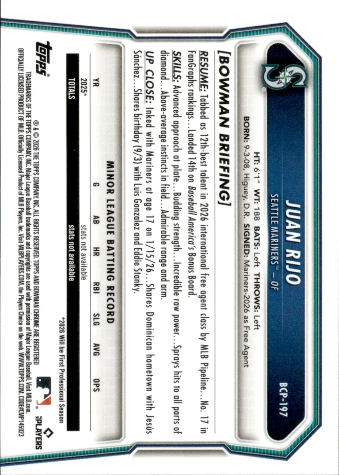 Juan Rijo card back