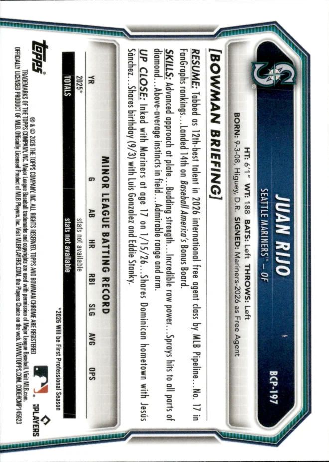Juan Rijo card back