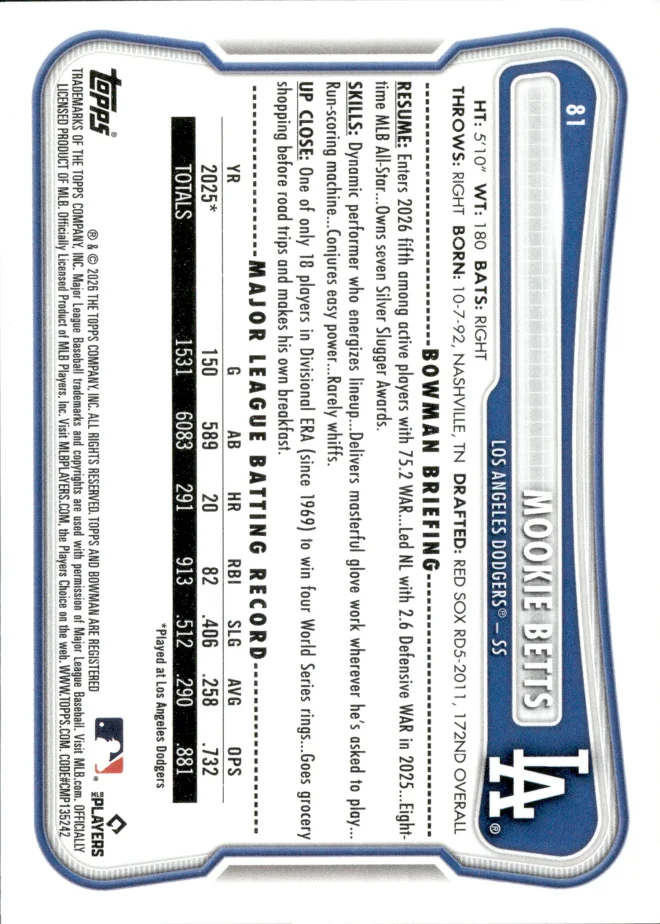 Mookie Betts card back