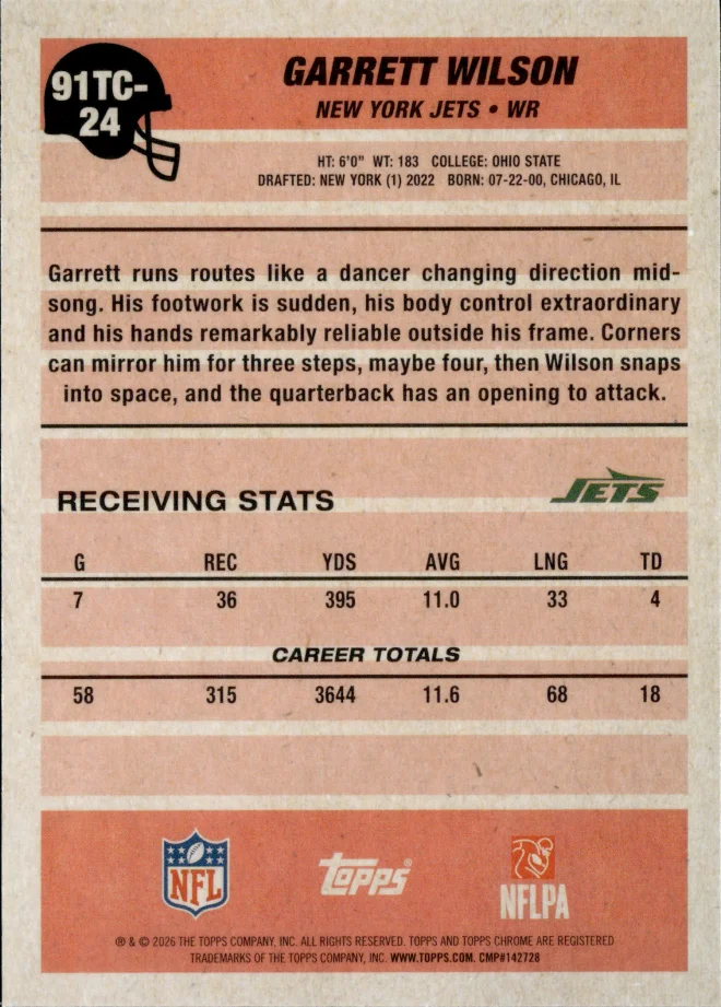 Garrett Wilson card back