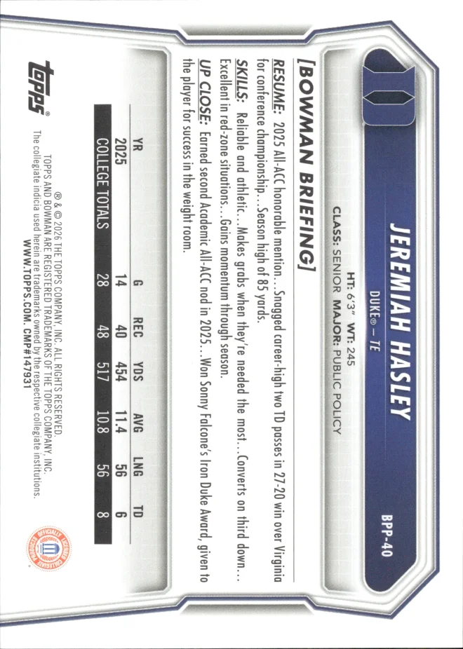 Jeremiah Hasley card back