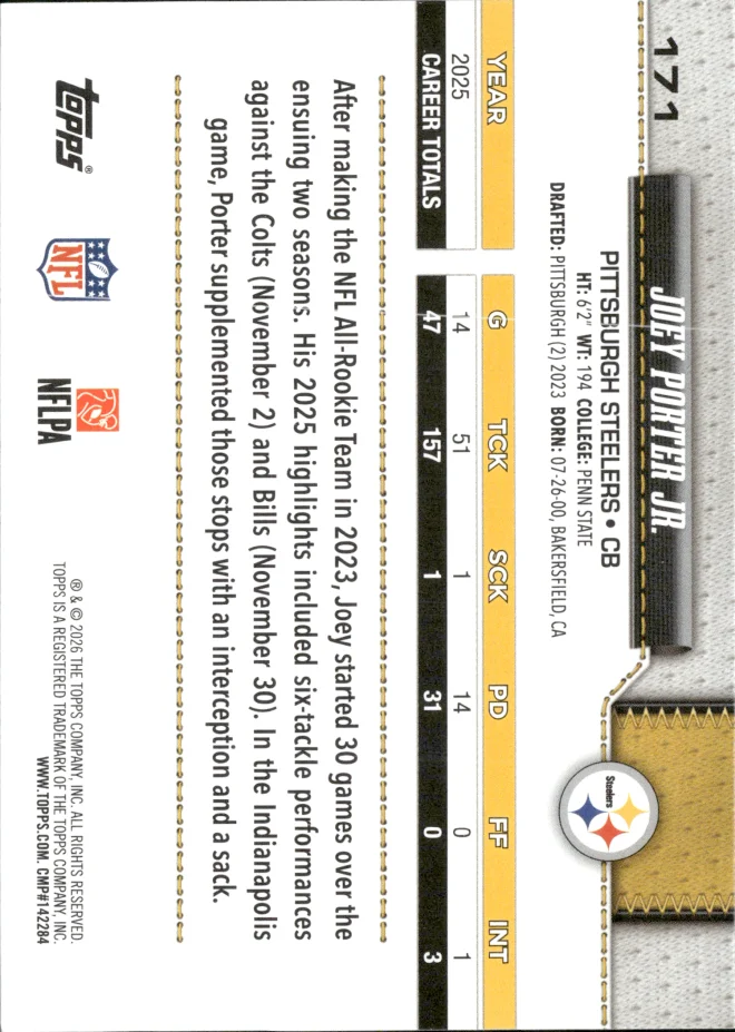 Joey Porter Jr. card back