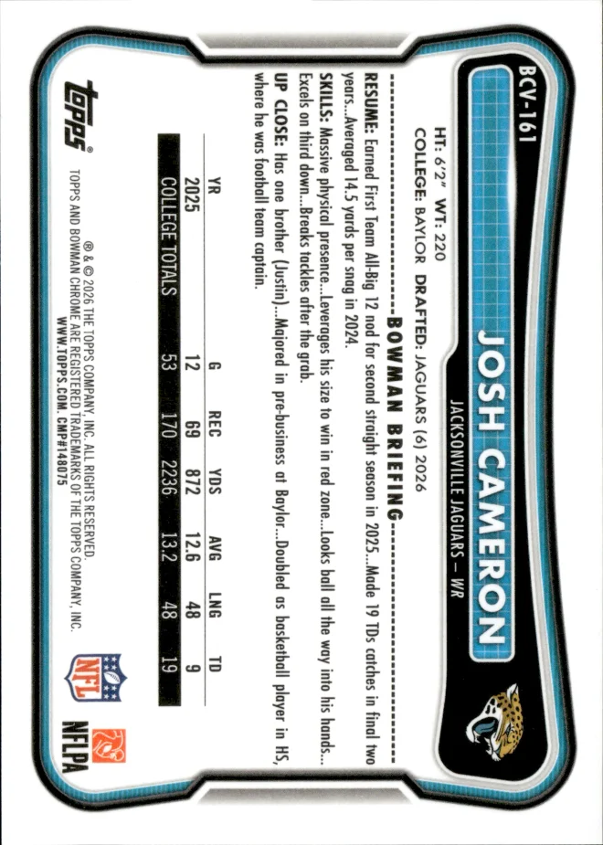 Josh Cameron card back