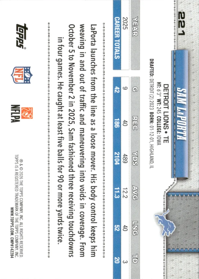 Sam LaPorta card back