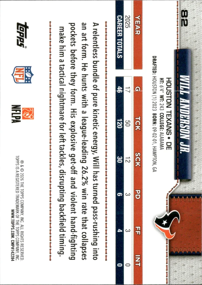 Will Anderson Jr. card back