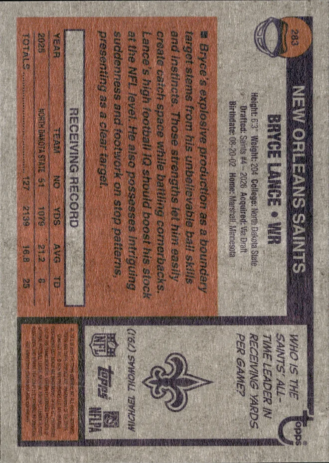 Bryce Lance card back
