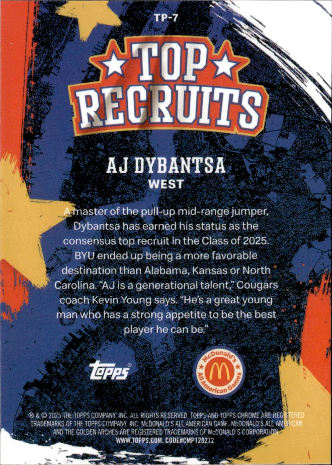 AJ Dybantsa card back