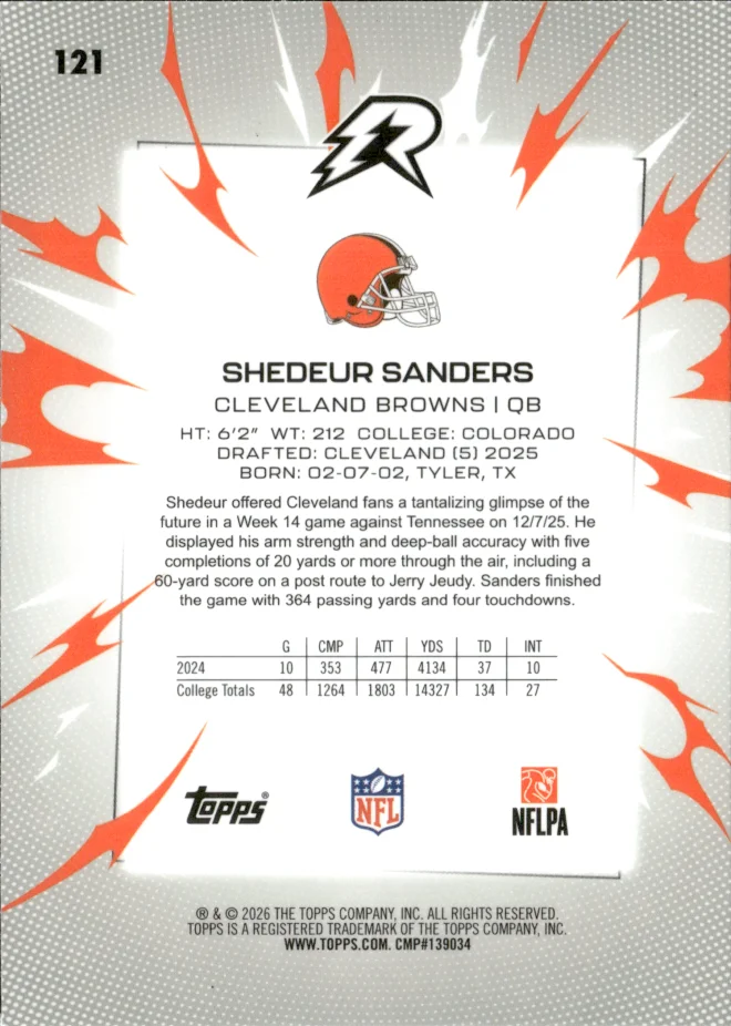 Shedeur Sanders card back
