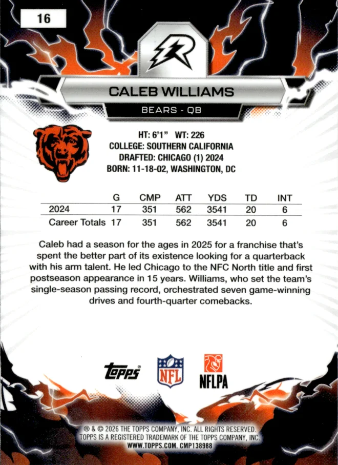 Caleb Williams card back