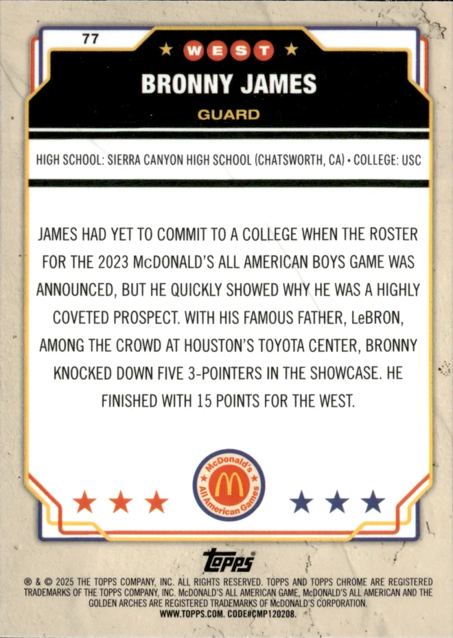 Bronny James card back